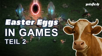 Zwinkernde Kuh vor Diablo 2 Hintergrund
