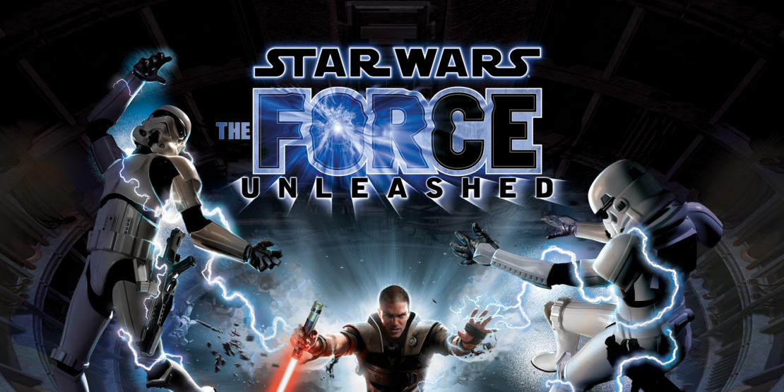 Three Star Wars armored warriors unleashing lightning from their hands in front of the text 'STAR WARS THE FORCE UNLEASHED'