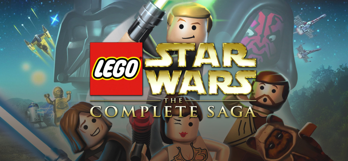 Star Wars Games: Several LEGO Star Wars characters and spaceships against a starry background with the text 'LEGO Star Wars The Complete Saga'