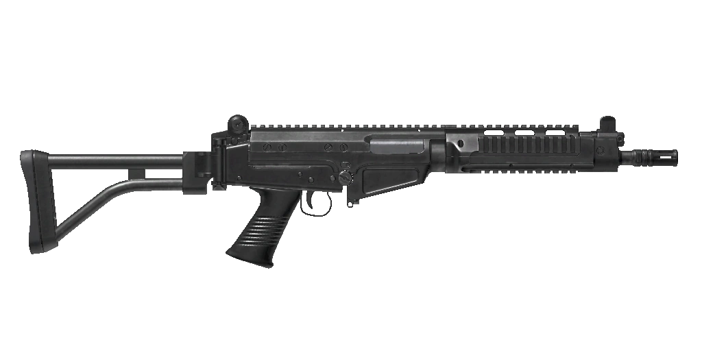 Semi-automatic SA-58 rifle with folding stock, pistol grip, and Picatinny rail on the upper barrel section.