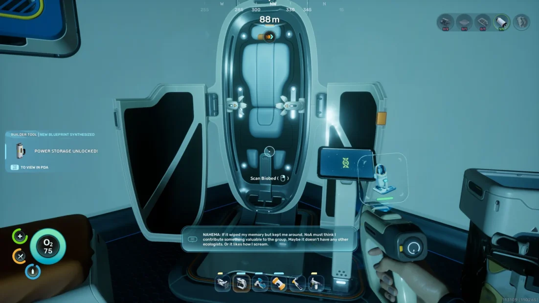Underwater lab with biobed and handheld scanner in a futuristic setting