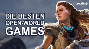 Porträt einer Frau mit langem Haar und Kopfhörer vor einem unscharfen Bergpanorama mit dem Text 'THE BEST OPEN-WORLD GAMES'