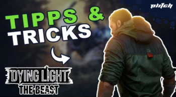 Ein Mann mit einem grauen Kapuzenpullover steht mit dem Rücken zur Kamera. Im Hintergrund ist eine verschwommene Szene aus dem Spiel 'Dying Light The Beast' zu sehen. Text: 'TIPS & TRICKS' und 'DYING LIGHT THE BEAST'.