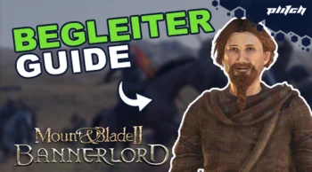 Mann mit braunem Umhang vor unscharfem Hintergrund, darüber der Text 'BEGLEITER GUIDE' in Grün und Weiß, darunter 'Mount & Blade II Bannerlord'.
