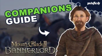 Man wearing brown cloak in front of blurred background, text above reads 'COMPANIONS GUIDE' in green and white, below 'Mount & Blade II Bannerlord'.