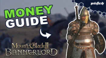 A fully armored knight holding a sword and shield, next to the text 'MONEY GUIDE' and 'Mount & Blade II Bannerlord'.