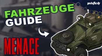 Militärisches Fahrzeug mit großem Reifen auf der Motorhaube und Aufschrift "MARINES 529727" vor unscharfem Hintergrund mit Text "FAHRZEUGE GUIDE MENACE".