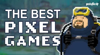 Pixel character wearing blue clothes and yellow goggles next to the text 'THE BEST PIXEL GAMES' in pixel font.