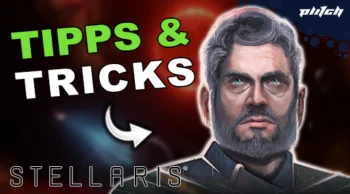 Stellaris Charakter auf rotem Hintergrund