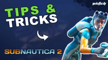 Diver in blue and white diving suit with oxygen tank next to the text 'TIPS & TRICKS' and 'SUBNAUTICA 2'