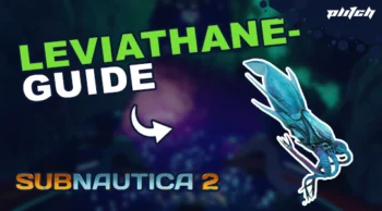 Illustration eines großen Tintenfischs neben dem Text 'LEVIATHANE-GUIDE' und 'SUBNAUTICA 2' auf dunklem Hintergrund