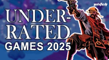 Text 'UNDER-RATED GAMES 2025' next to a figure in a red coat holding a gun and aiming to the right.