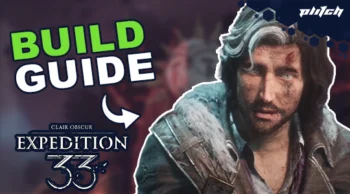 Text 'BUILD GUIDE' in grün, Pfeil zeigt auf den Titel 'EXPEDITION 33' in einer dekorativen Schriftart, darunter 'CLAIR OBSCUR'.
