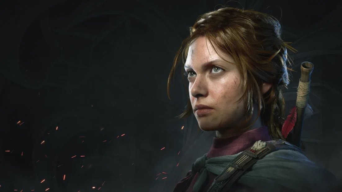 Underrated Game Releases of 2025: Erikholm. Person with braided hair and cloak, carrying a weapon on their back, surrounded by sparks against a dark background.