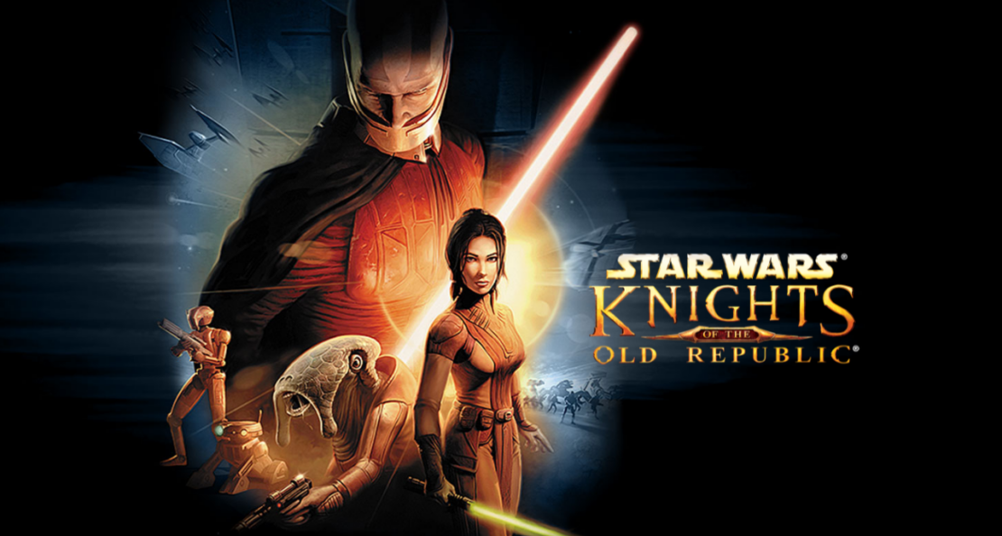 Several characters in sci-fi armor holding lightsabers against a dark background with the text 'STAR WARS KNIGHTS OF THE OLD REPUBLIC'