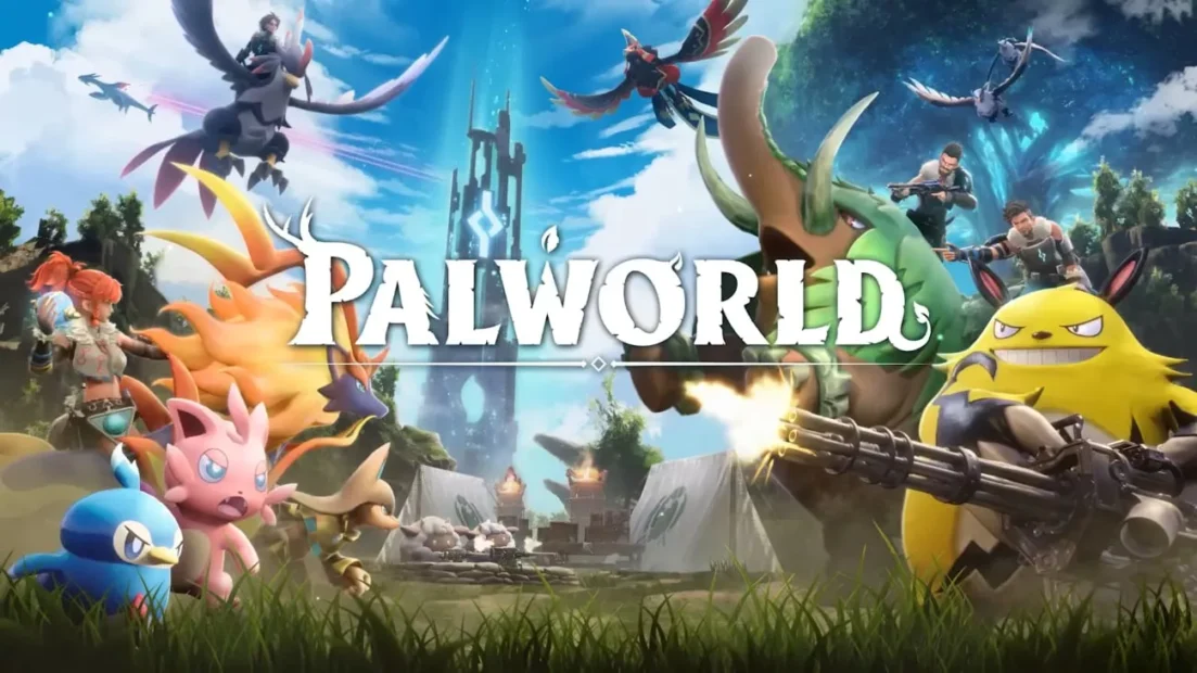 palworld game cover with different creatures