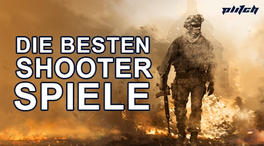 Person mit Waffe vor loderndem Feuer