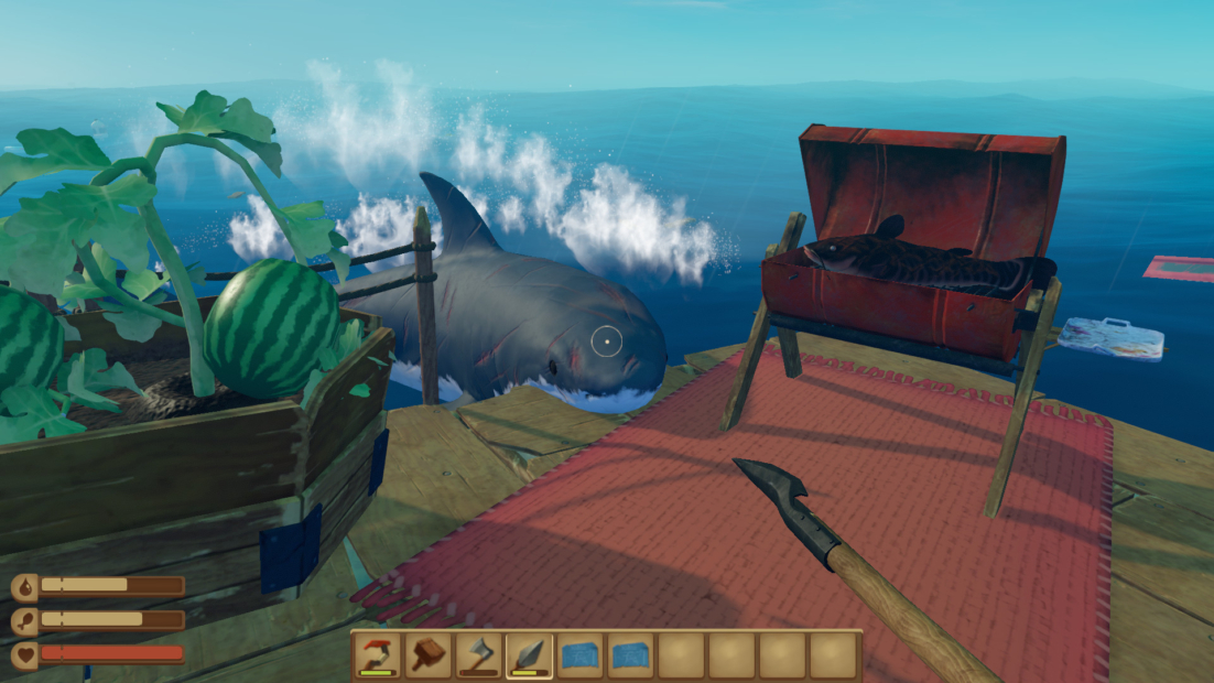 shark attacking the raft