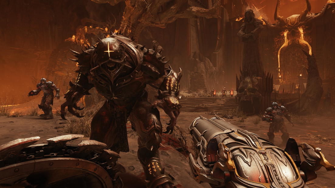 Fighting enemies in DOOM