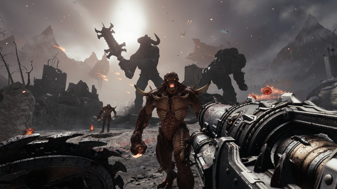 Fighting enemies in DOOM