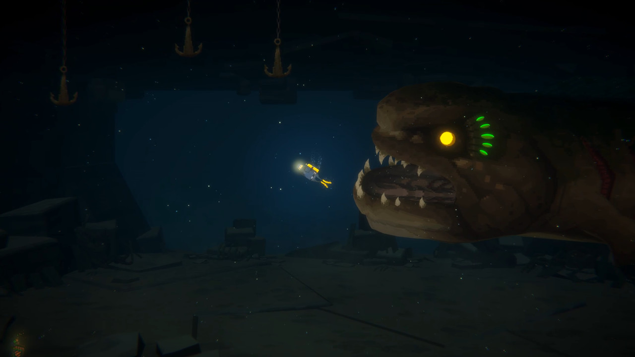 dave fleeing from a scary fish