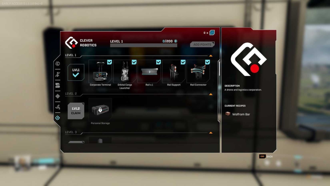 User interface of a game or program by Clever Robotics showing level, points, and selectable options.