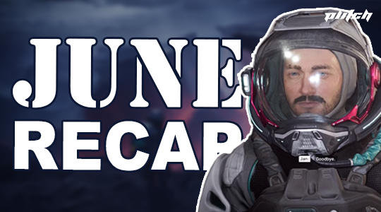 Person in space suit next to text 'JUNE RECAP'