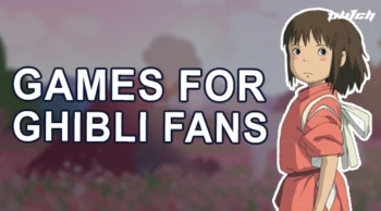 Girl with brown hair wearing a red dress with a white bow, next to text 'GAMES FOR GHIBLI FANS'.