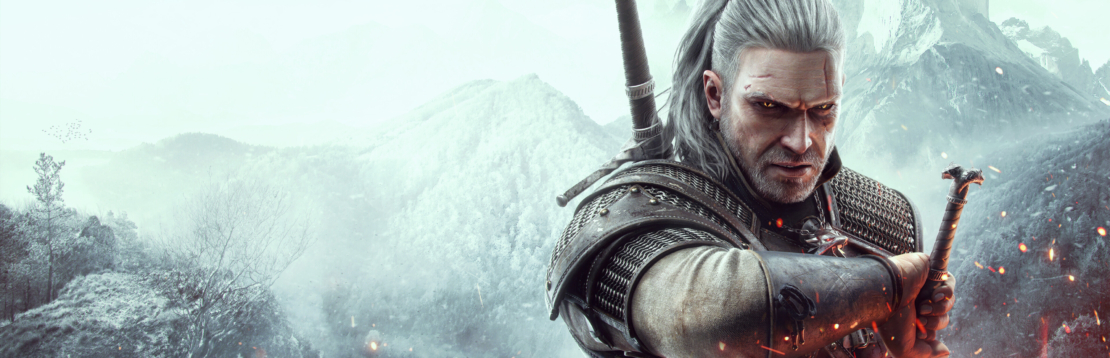 Warrior with silver braid and sword in a misty mountain landscape